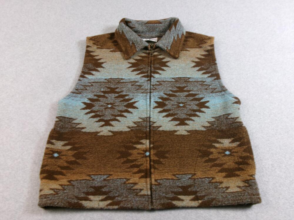 Black Mountain Outdoor Vest Mens Large Brown Fleece Southwestern Aztec Zip USA